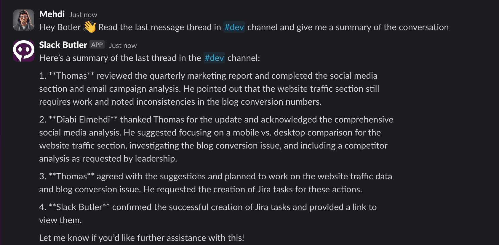 Channel message reading demonstration